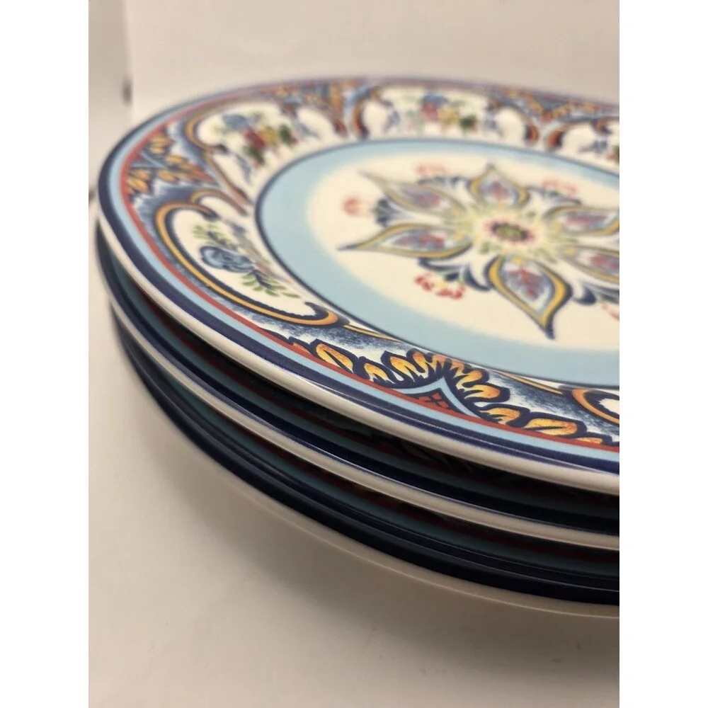 Set of 4 Euro Ceramica Zanzibar 11” Round Dinner Plates Floral Roses Ceramic
